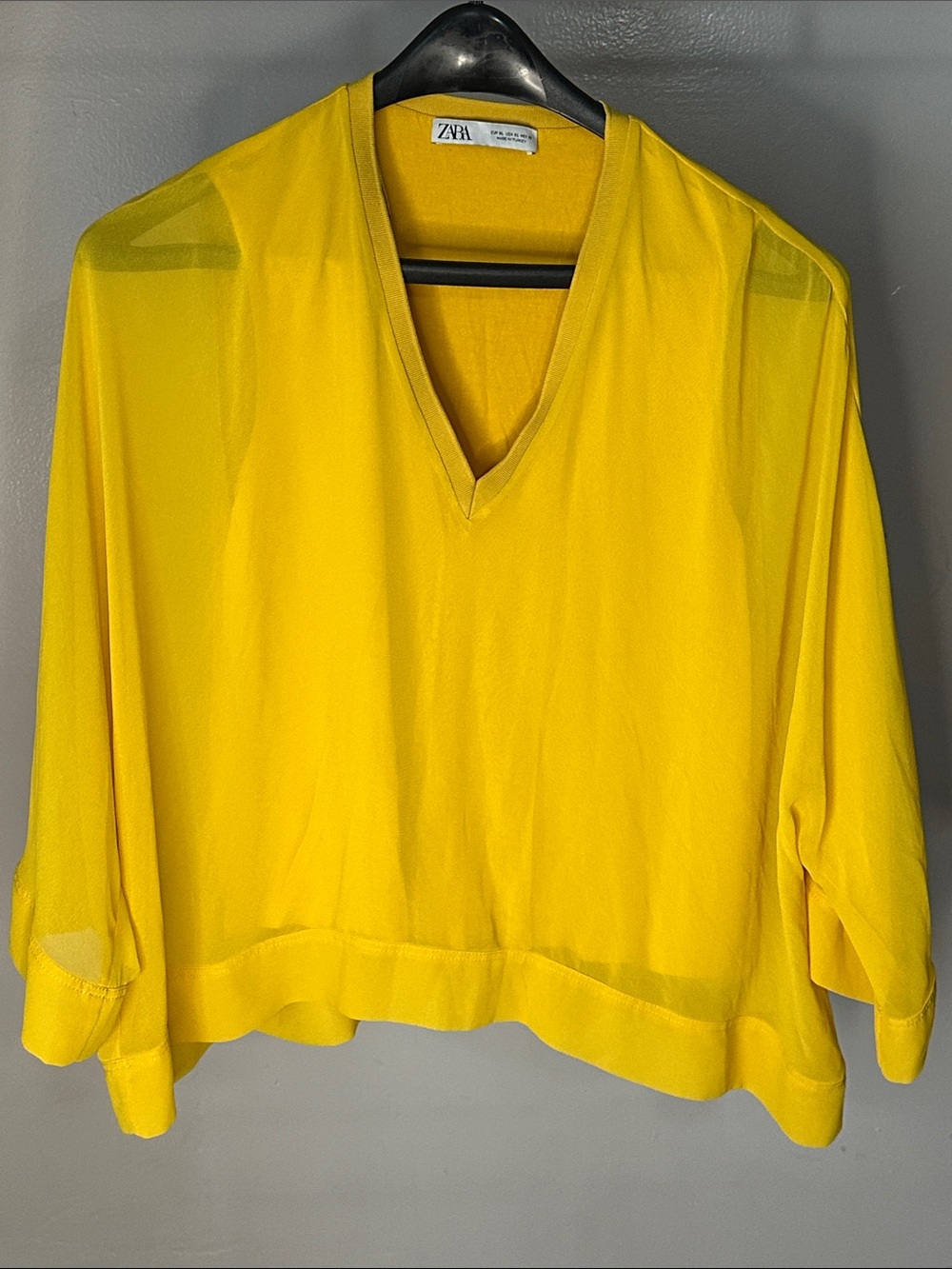 Zara Bright Yellow V-Neck Sheer Tunic